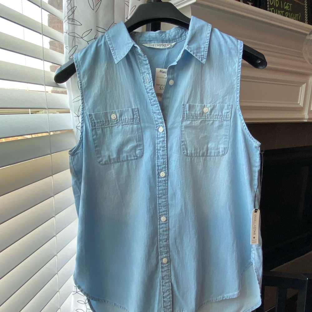 Light Blue Faded Wash Women’s Sleeveless Shirt